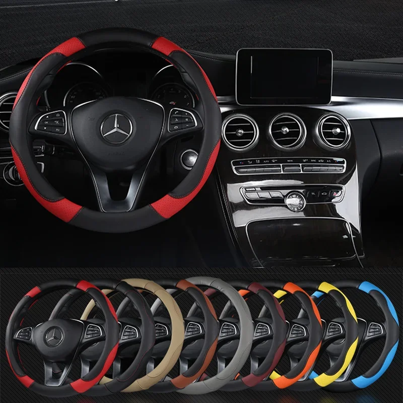 PU Leather Car Steering Wheel Cover Breathable Anti Slip 37-38cm Auto Decoration Car Accessories