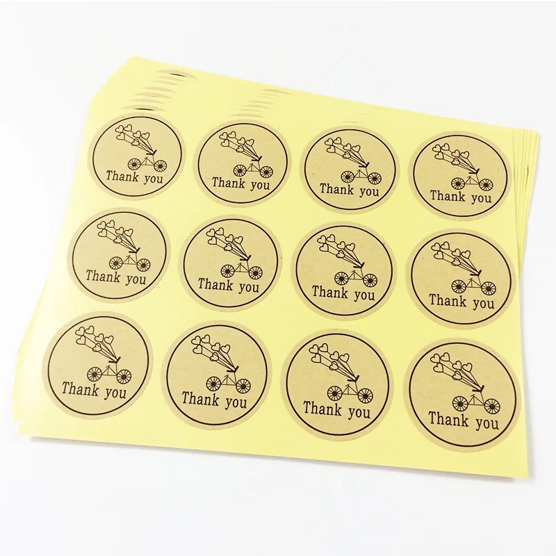 

1000Pcs Wholesale Kraft Paper Packaging Sealing Label Bicycle Thank You DIY Gift Party Stickers Free shipping 35MM