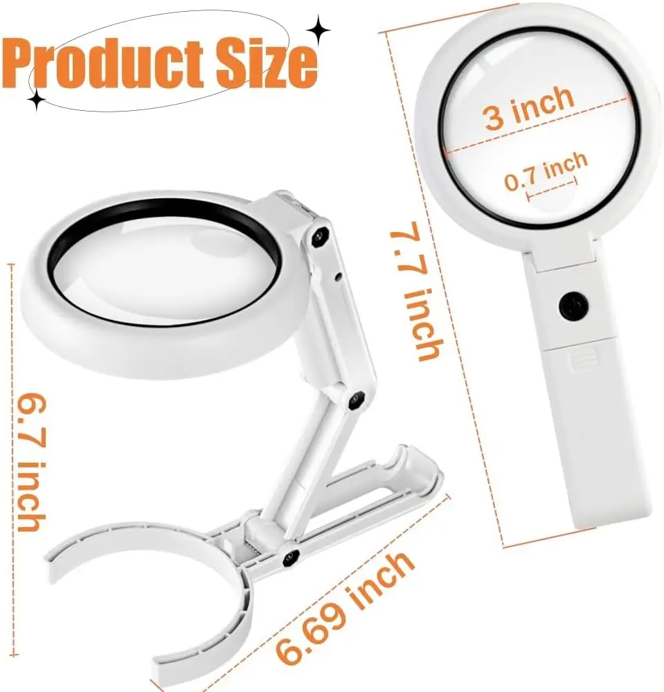 11x 5x Magnifying Glass With Light And Stand Foldable Handheld Desk Magnifier Dimmable For Close Work Macular Seniors Reading_voghion.com