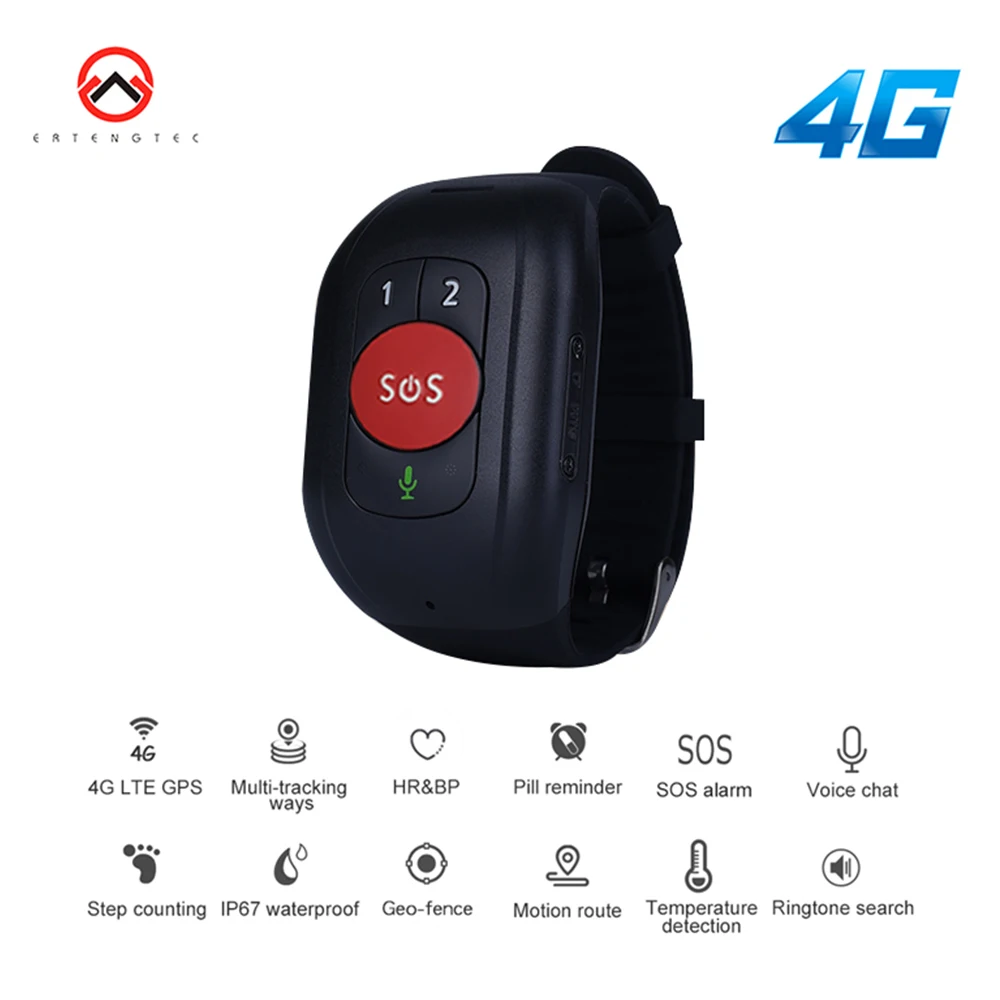 4G GPS Tracker Adult Waterproof IP67 Elderly Falling Detection SOS Geo-fence Health Management Two Way Calling Watch Free App