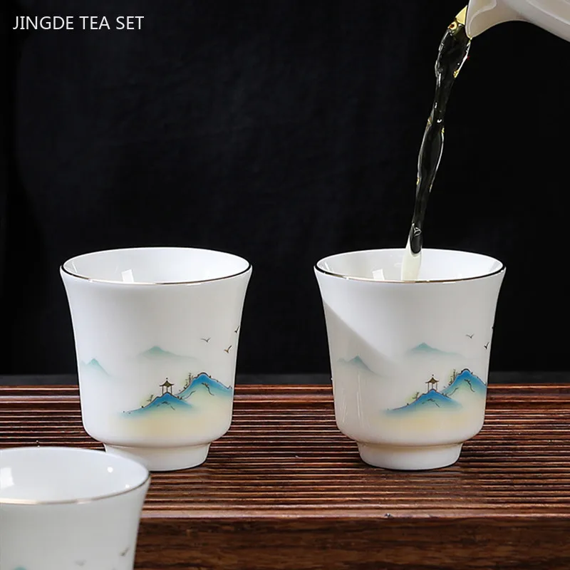 6pcs Retro White Porcelain Tea Cup Set Exquisite Chinese Tea Set Master Cup Handmade Customized Ceramics Teacup Home Drinkware