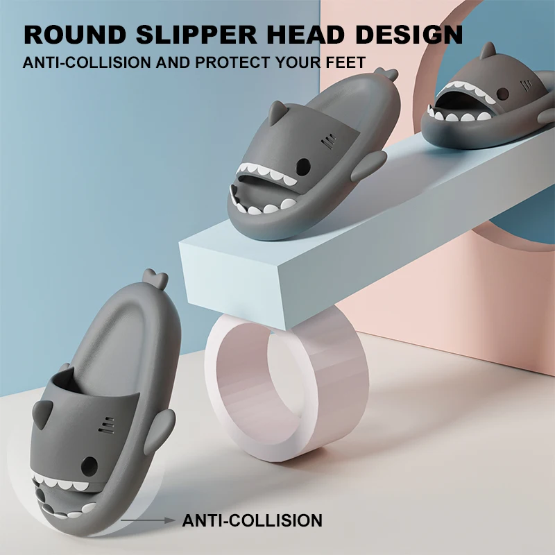 Women's Slippers Cute Cartoon Shark Men Slides Anti Slip High Quality Thick Sole Indoor Outdoor Beach Couple's Sandals 4