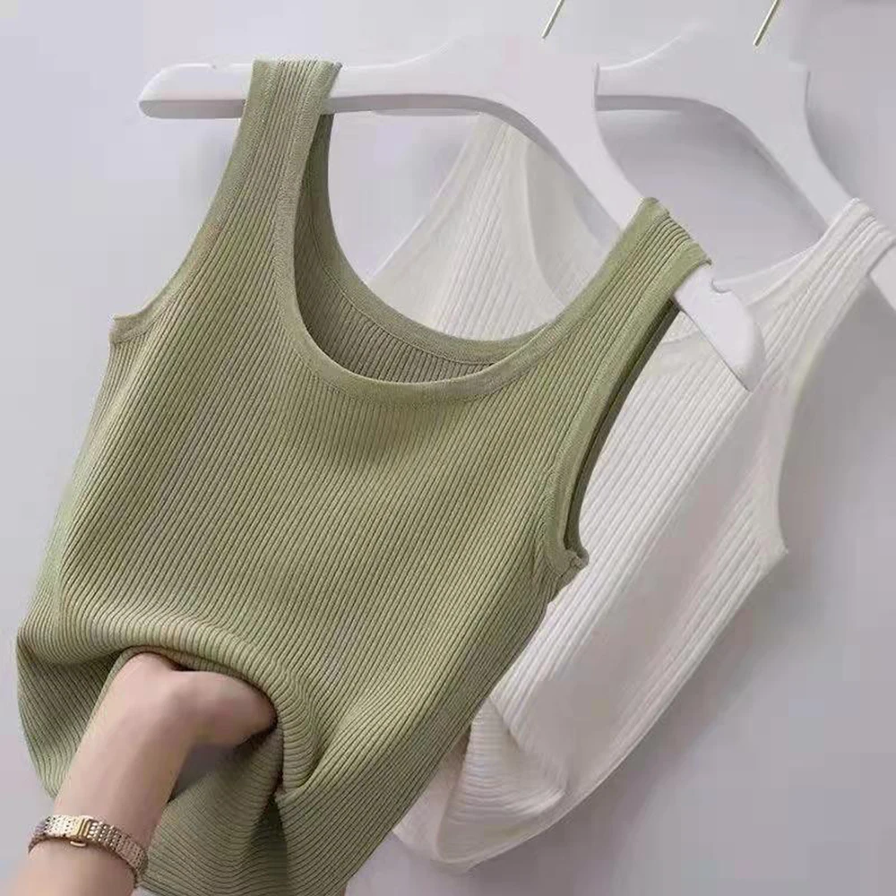 

Women Summer Knit Tanks O-Neck Camis Vest Fashion Casual Sleeveless Tank Top Backless Ladies Street Tanks Tops Solid Color Tees