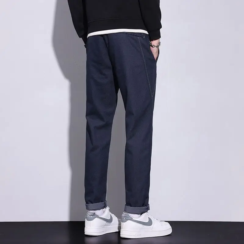Elastic High Street Casual Men Jeans Autumn Winter Combination Straight Korean Chic All-match Solid Elastic Band Campus Pants 2