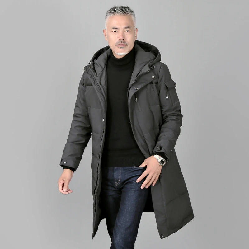 Puffer Jacket For Men Winter Down Coat Long Casual Duck Down Jacket Men Parkas Padded Hooded Feather Jacket Man Overcoat Korean