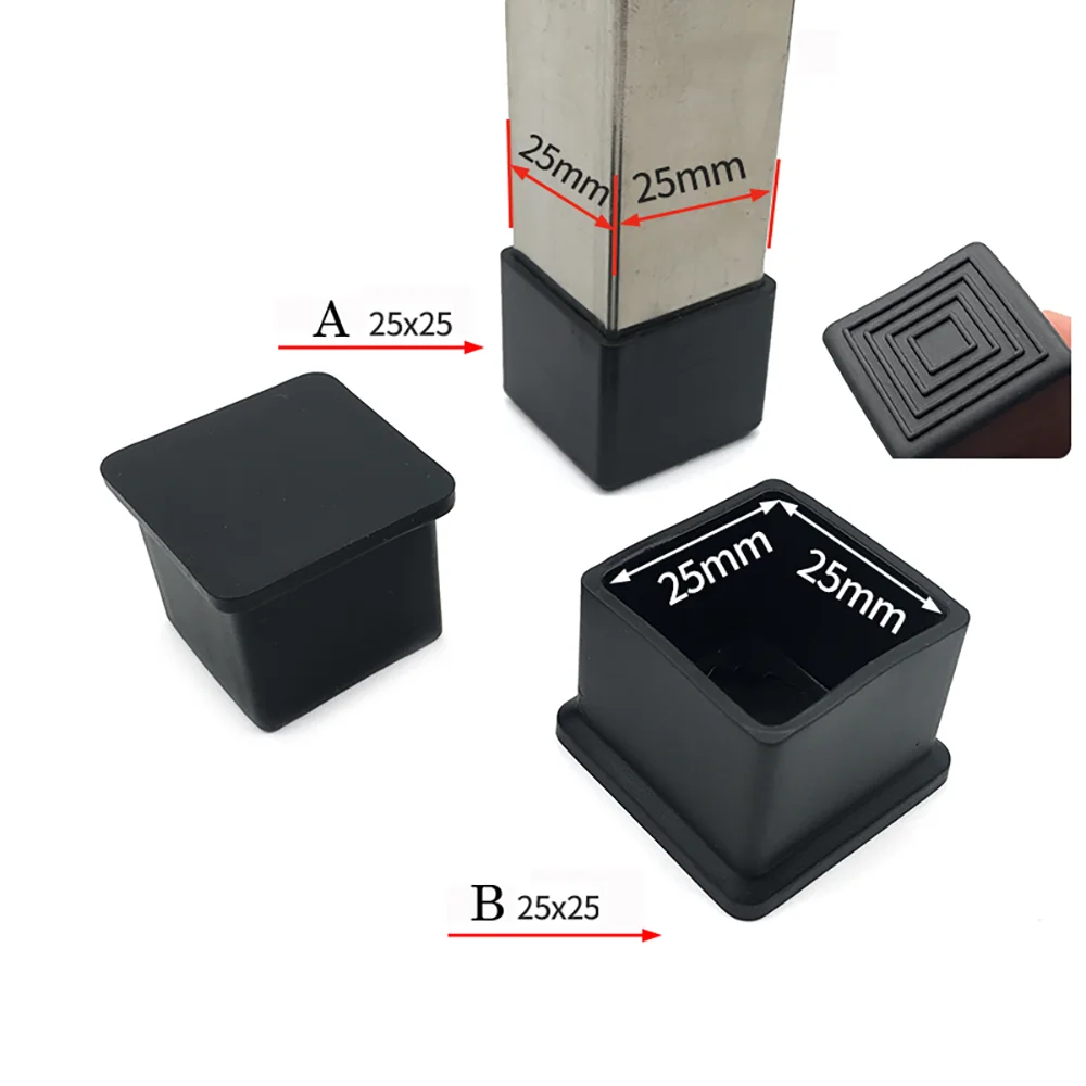 Square Chair Legs Caps Rubber Rectangle Table Foot Cover Pipe Plugs Dust Cover Socks Floor Protector Furniture Leveling 4/6/8pcs