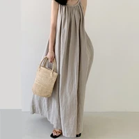REALEFT Summer Cotton and Linen Tank Long Dresses for Women 2024 New Vintage O-Neck Sleeveless Strapless Dress Female
