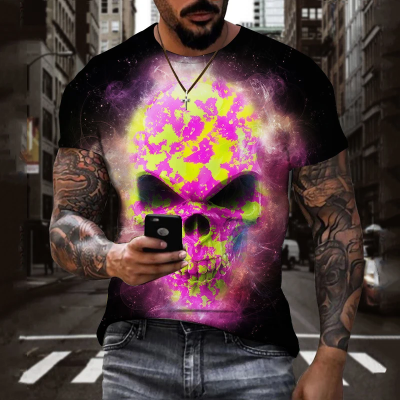 

Vintage Horror 3d Skull Print Men's T-shirt Summer Classic Casual O Neck Short Sleeve Fashion Loose Oversized Tops Tee Shirt Men