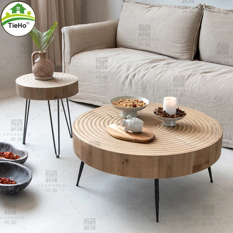 

TieHo Living Room Retro Coffee Table Small Apartment Nordic Simple Sofa Side Table Low Table Japanese-style Round Table