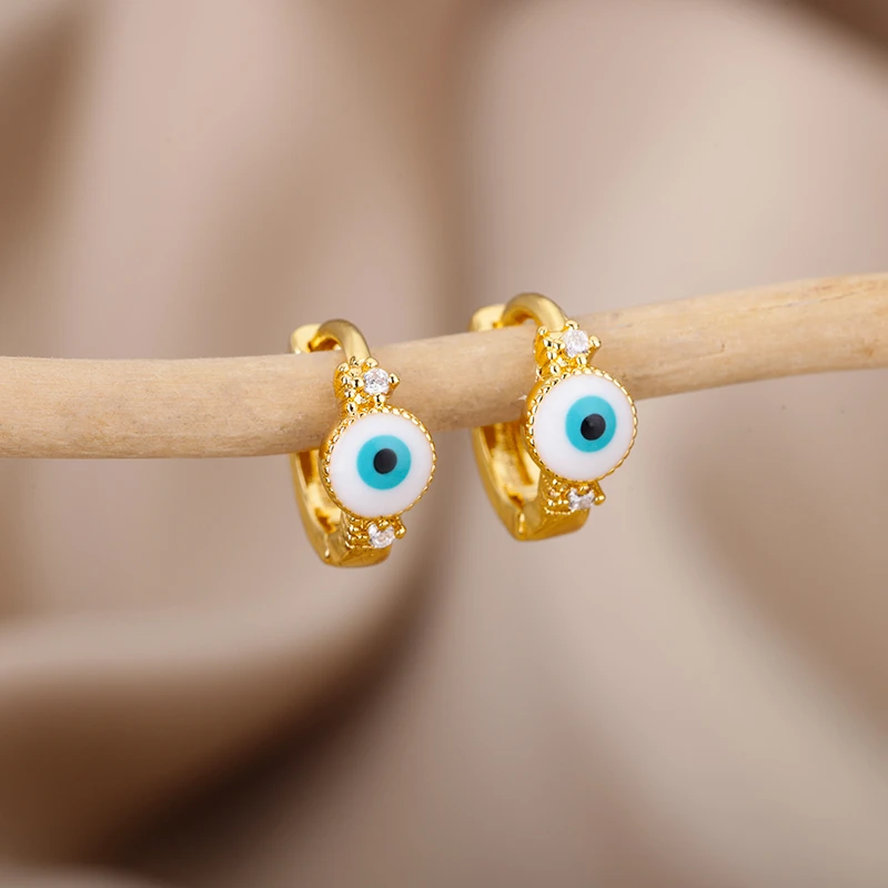 Colorful Enamel Small Evil Eye Hoop Earrings for Women Men Gold Color Stainelss Steel Earrings