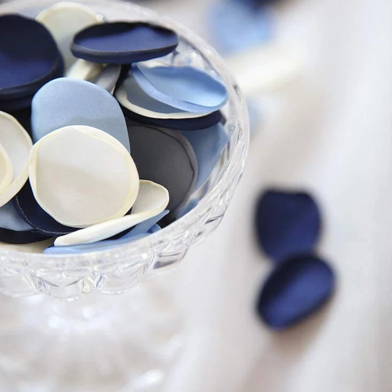 Silk Rose Petals Dusty Blue Navy Flower Petals for Wedding Flower Girl Basket Aisle Scatter Dinner Table Home Decoration 100pcs