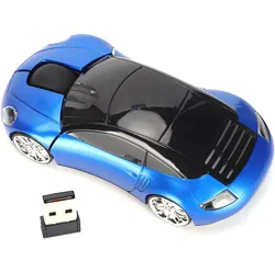 Sleek Ergonomic Car - Shaped Wireless Mouse with USB Receiver (Blue)