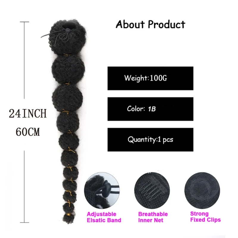 Synthetic Long Afro Puff Yaki Straight Lantern Braid Bubble Ponytails Extension Drawstring Clip In Hairpiece For Black Women