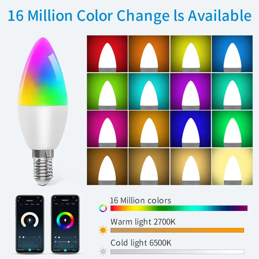 85-265V 5W 7W 9W Smart WiFi LED Light Bulbs E14 Candel Light Dimmable Smart Lamp Cozylife APP Alexa Google Home Voice Control smart led light bulbs