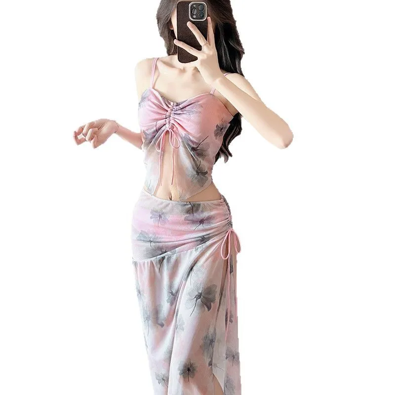 Large Size Women's Bikini Set Casual Swimwear Thermal Spring Vacation Sexy Slim Long Dress Hot Girl Swimsuit Three-piece Set - 5