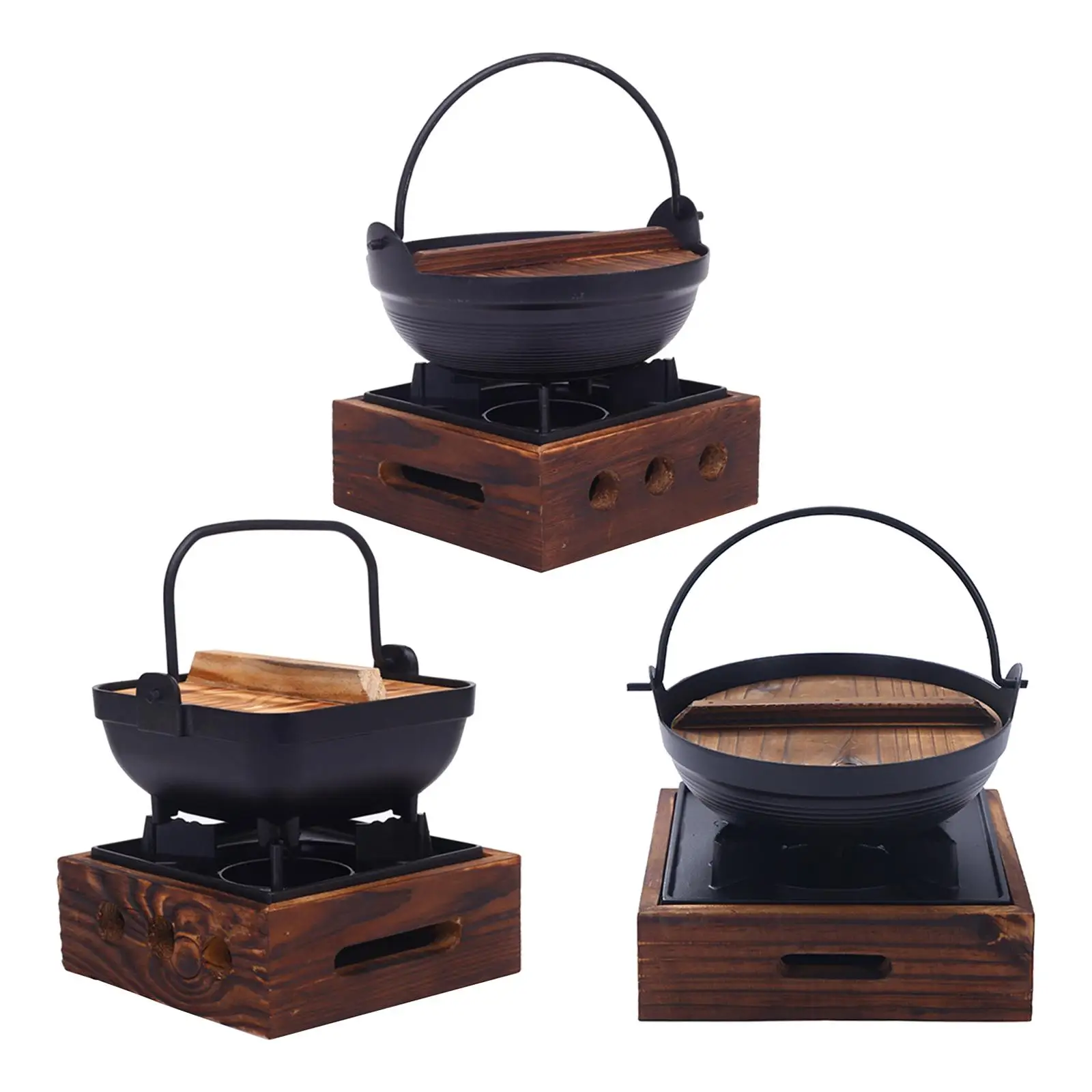 Cast Iron Japanese Style Sukiyaki Nabe Shabu Hot Pot w/ Wood Lid Stove -  AliExpress