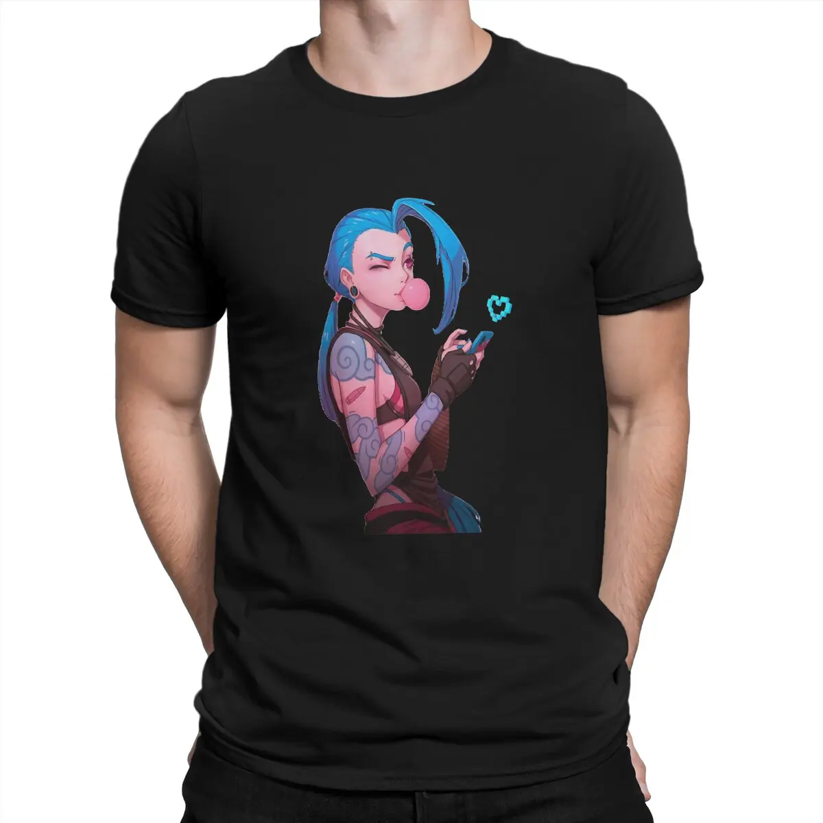 

Acrane LOL Anime Jinx T Shirt Graphic Men Polyester Tees Summer Clothing Harajuku Crewneck TShirt