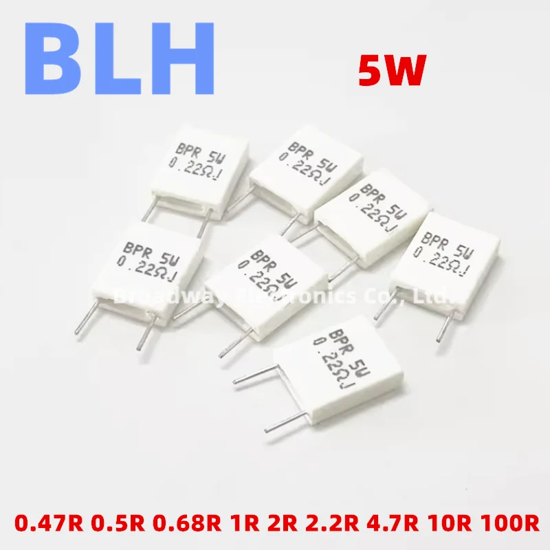 BPR56 5W Non-inductive Ceramic Cement Resistance 0.47R 0.5R 0.68R 1R 2R 2.2R 4.7R 10R 100R Ohm 10PCS
