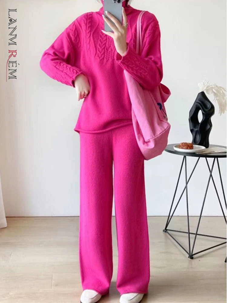 

LANMREM Women's Knitted Solid Color Sets Turtleneck Sweater High Waist Straight Long Pants Fashion Sets 2023 Winter New 2AA2516