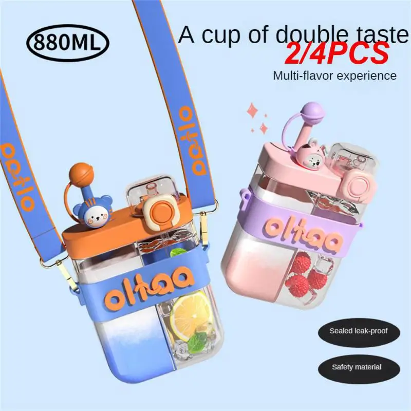 

2/4PCS Outdoor Cup Large Capacity Kettle Suction Cup Water Bottle Movement Water Cup Sub-warehouse Cup Double Drink Cup Straw