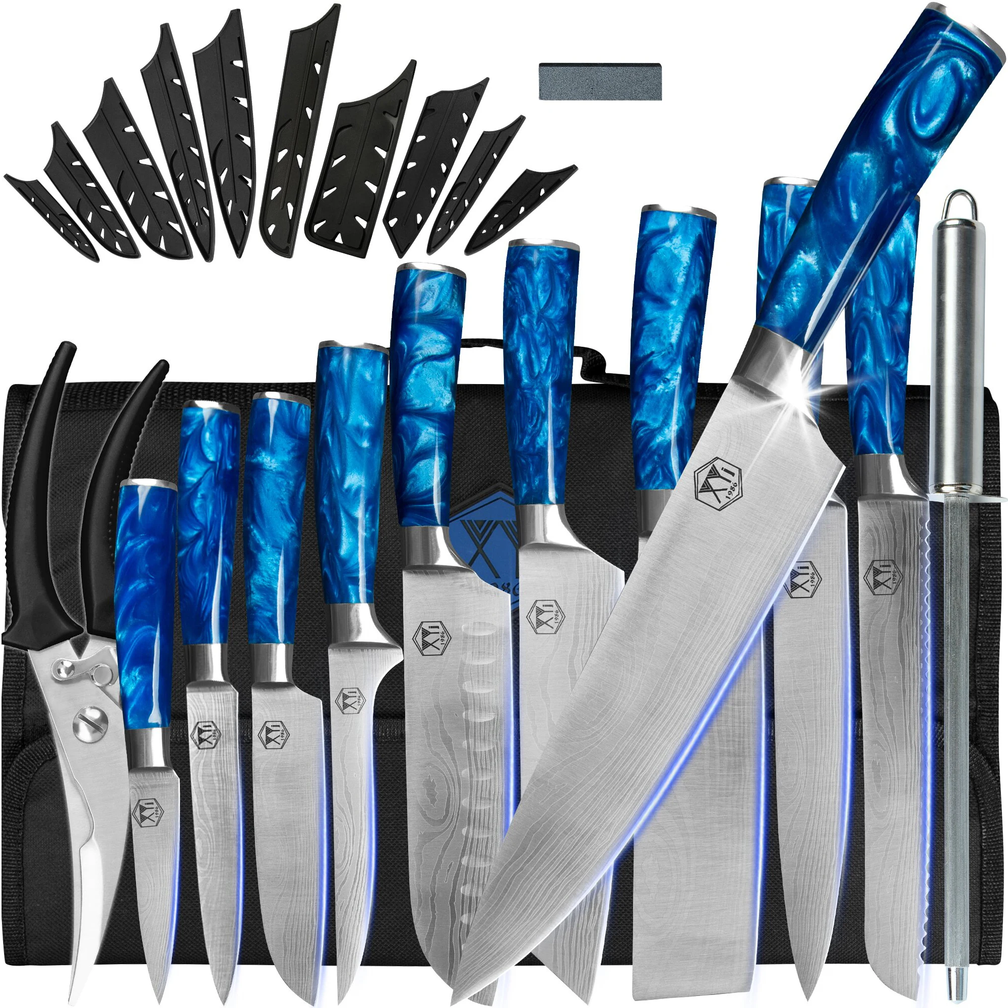 

XYj Professional Chef Knives Set Kitchen Aceessories Utensil Tools Kit Stainless Steel Slicing Cooking Utility Knife Blue Handle