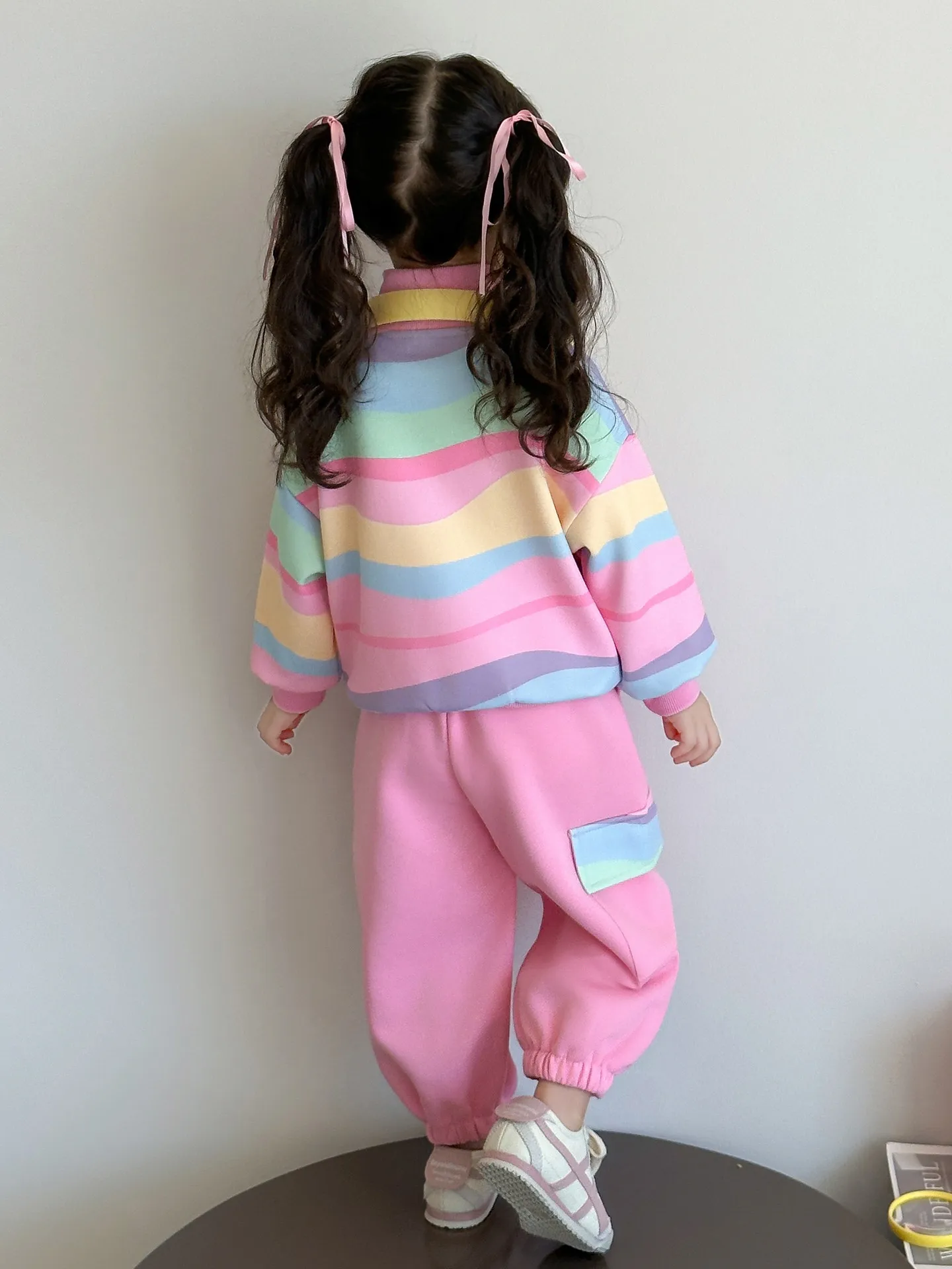 여아 봄 가을 스포츠 세트 컬러 스트라이프 긴팔 러브 가디건 스트레이트 팬츠 패션 귀여운 아동 투피스 세트