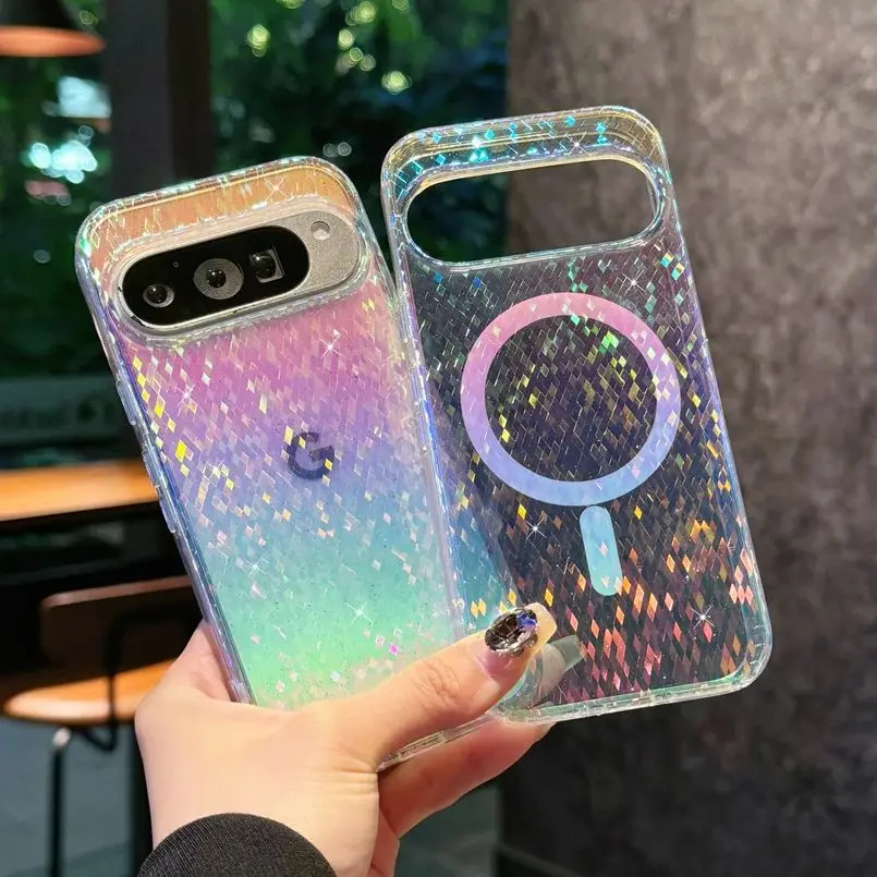 Gradient Bling Glitter Magnetic Wireless Charging Colorful Clear Case