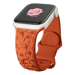 Floral Engraved Silicone Watch Band Bracelet for 38mm 40mm 41mm (Orange)