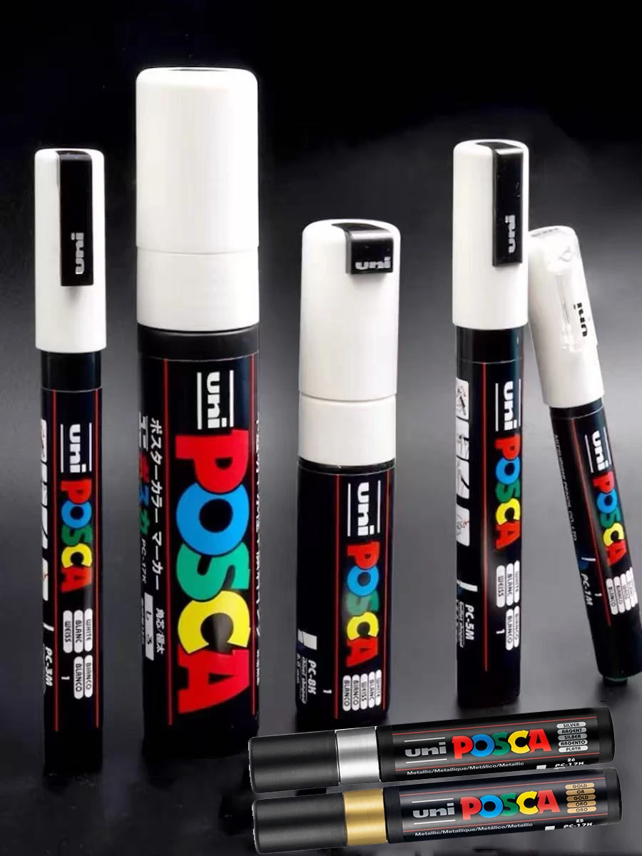 POSCA White/Black rotulador permanente,1M 3M 5M 8K 17K Gold/Silver Acrylic Markers non-toxic Drawing Graffiti Pens Art Supplies