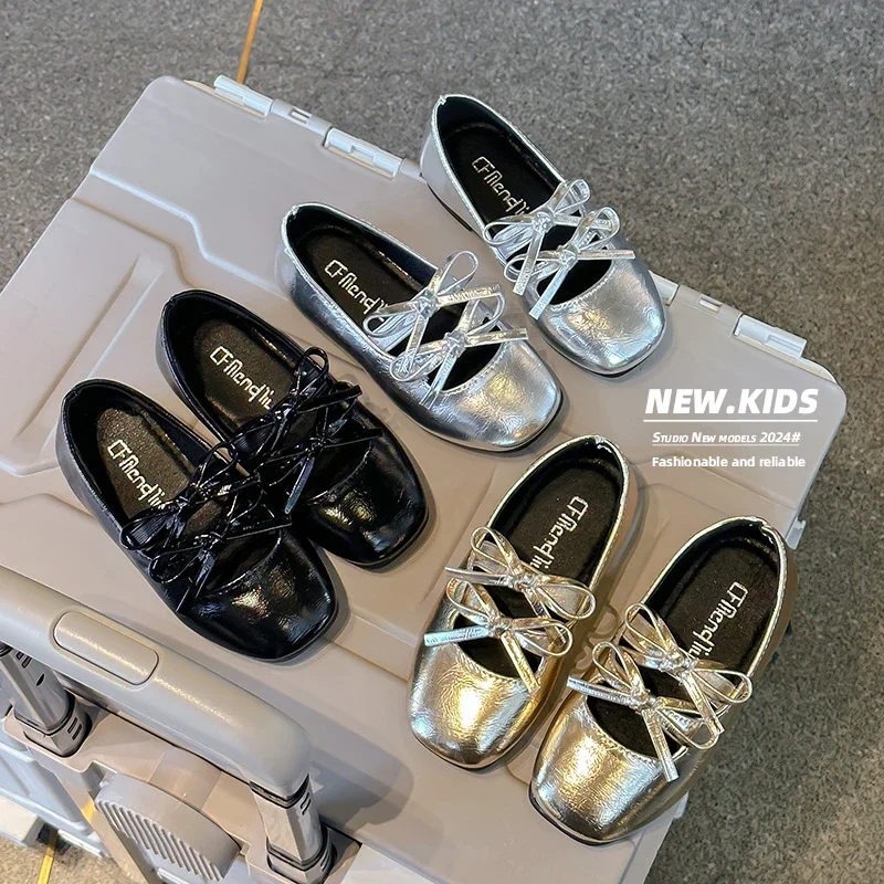 Children Leather Shoes for Girls Autumn New Fashion Princess Style Soft Bottom Sweet Bowtie Dancing Versatile Party Shoes