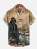 Vintage Japan Harajuku Retro Masked Samurai Men's Hawaiian Casual Shirt Men With Print Short Loose Camisas Casuais Slim Fit Y2K 2