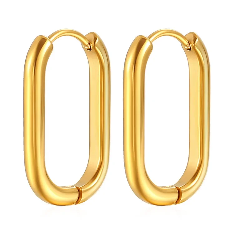 

316 Stainless Steel Ellipse Squash Hoop Earrings No Fade Allergy Free Classical Brief