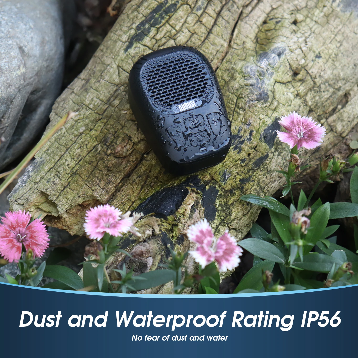 August MS550 Portable Bluetooth 5.3 Speaker with Magnetic Clip On and Microphone 30H Playback IP56 TF for MP3 Hands Free Calling
