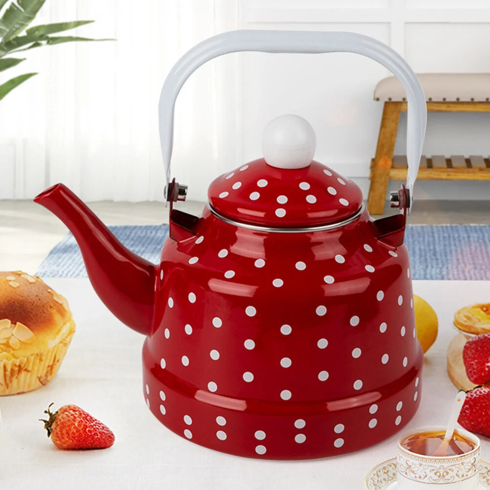 Red White Polka Dot Kettle: Teapot with Handle and Lid, Unique Housewarming Gift for Tea Lovers 1. 1L
