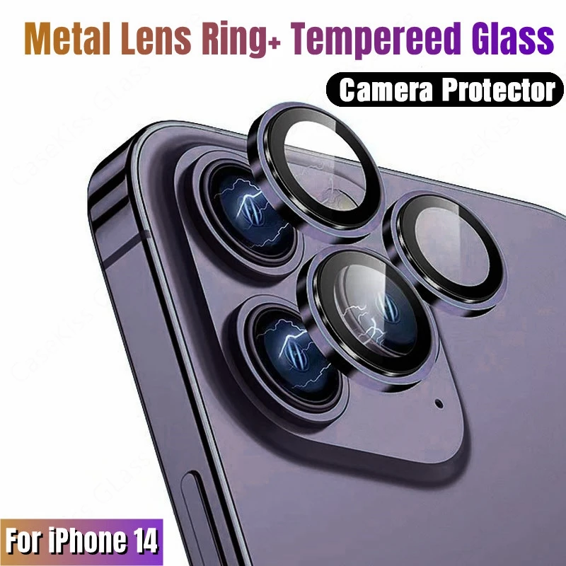 Metal kamera Lens koruyucu iPhone 14 için Pro Max temperli cam Metal