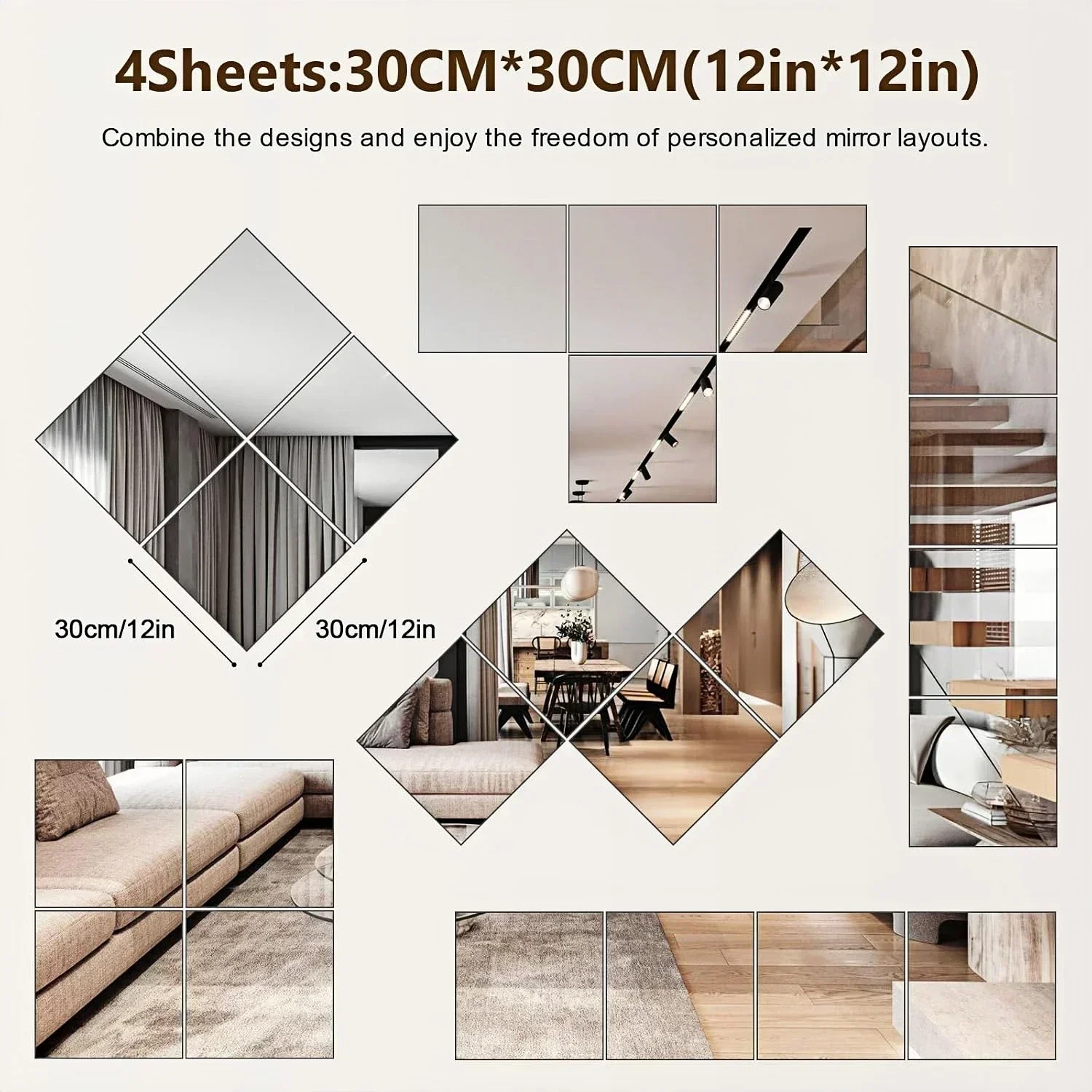 Mirror Wall Sticker Acrylic Wall Sticker Flexible Acrylic Wall Mirrors Adhesive Mirror Sticker for Home Gym Bedroom Bathroom living Room Unbreakable Decorative Mirrors