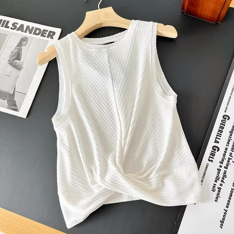 

Jenny&Dave Fashion Basic Summer Office Lady Tshirts Women England Simple Pleated Cotton Linen Bow Tank Tops