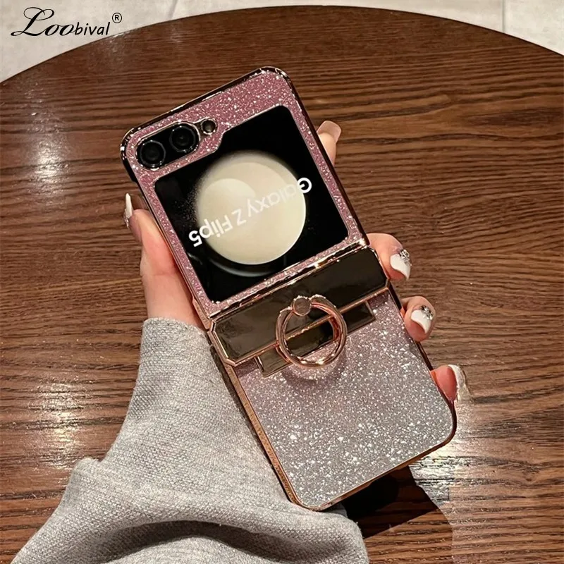 Luxury Glitter Diamond Bracket Case with Ring Holder and Gradient Plating