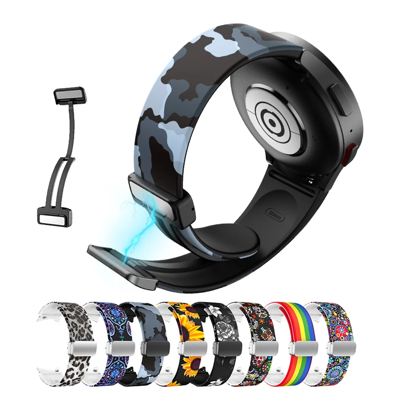 

20mm Magnetic Straps for Galaxy Watch 5 Pro 45mm for Galaxy Watch 4/5 44mm 40mm Carbon Fiber Texture Print Reflective Band