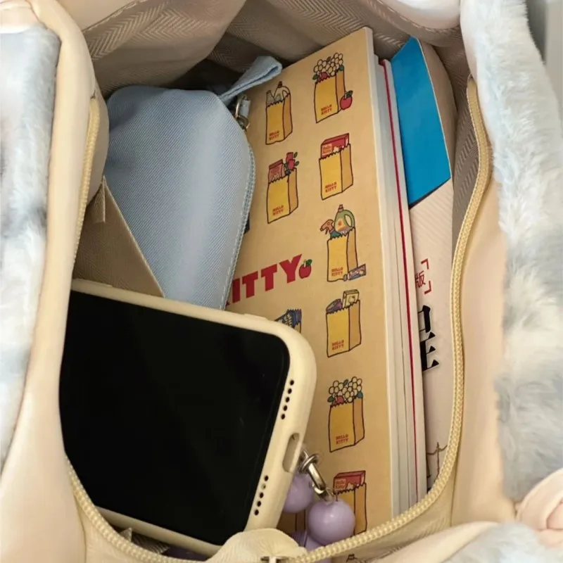 JIAERDI Plush Tie Dye Tote Bag Women Woven Handle Large Capacity Shoulder Underarm Bags Ladies Soft Comfortable Casual Handbag