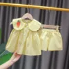 Summer Clothes Sets Girls Cute Fruit Cotton Girls Plaid Sweet Princess 2pcs Suit Children's Clothing Baby Clothes Girls 0-24M 1