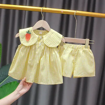 Summer Clothes Sets Girls Cute Fruit Cotton Girls Plaid Sweet Princess 2pcs Suit Children's Clothing Baby Clothes Girls 0-24M 1