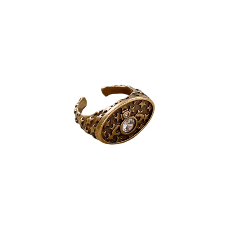 European And American Retro Zircon Oval Saturn Open Ring Fashion All-match  Female Jewelry 4