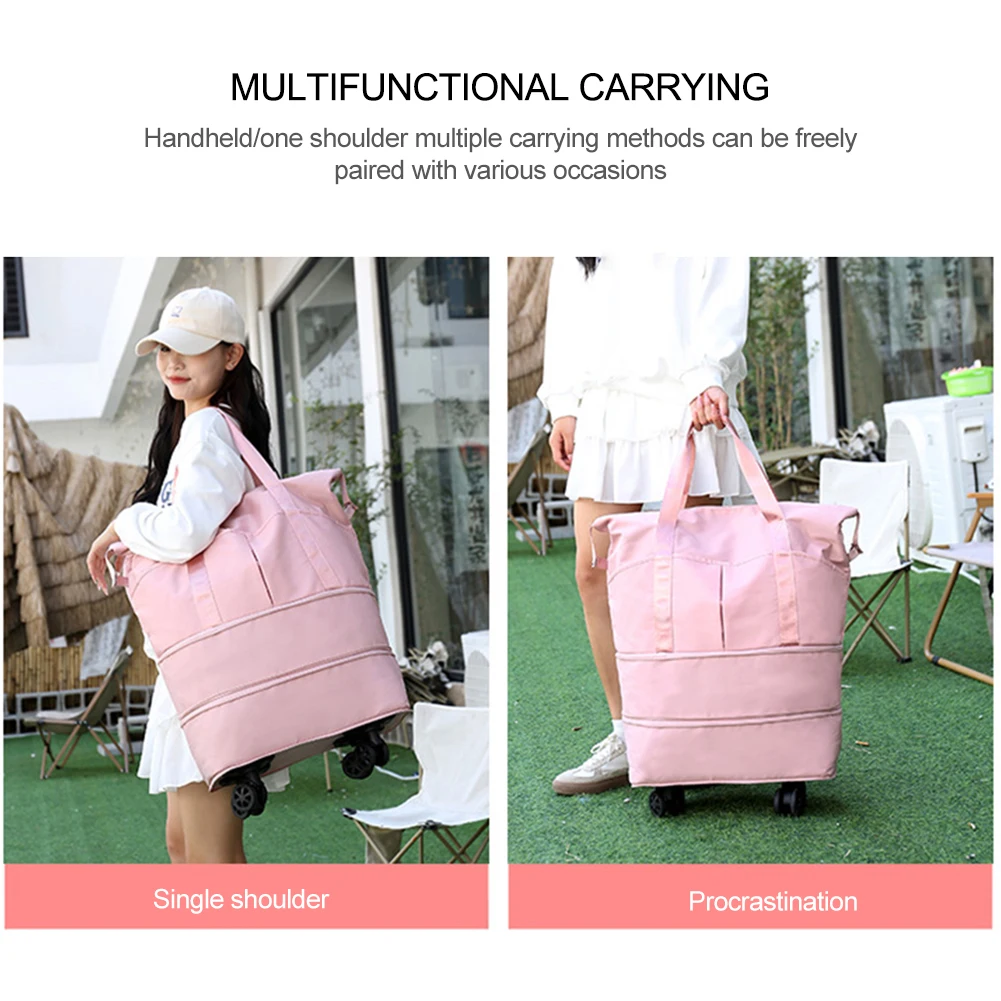 Carry On Luggage Bag with Detachable Wheels Dry Wet Separation Expandable Suitcases Large Capacity Duffle Bag for Men and Women