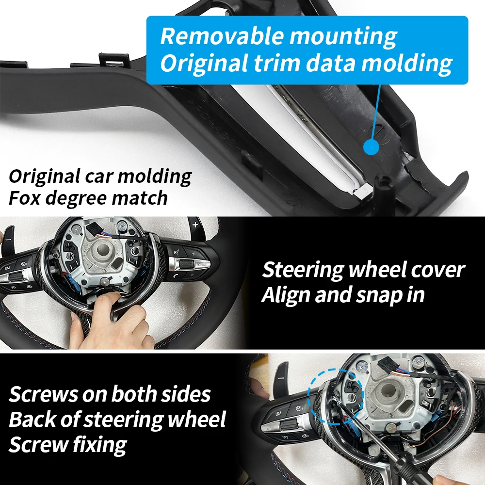 Carbon fiber Steering wheel Cover for BMW F30 F10 F18 F20 F25 F34 F48 M3 M6 550D 328M 1 2 3 4 5 6 7 Series Cover kit upgrade steering wheel cover