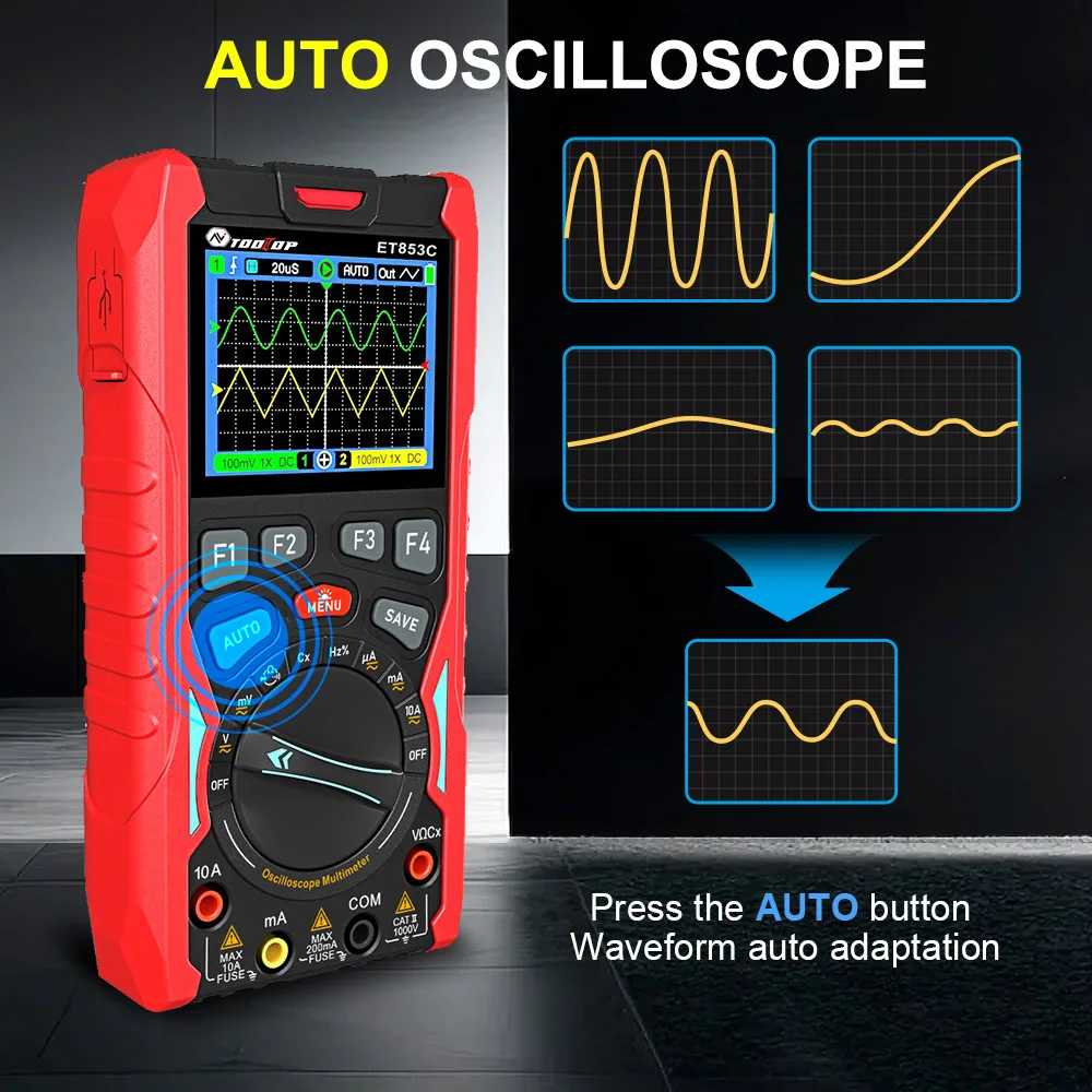 ET853C 2CH Oscilloscope Multimeter Signal Generator 3in1 70MHz Bandwidth 20000 c