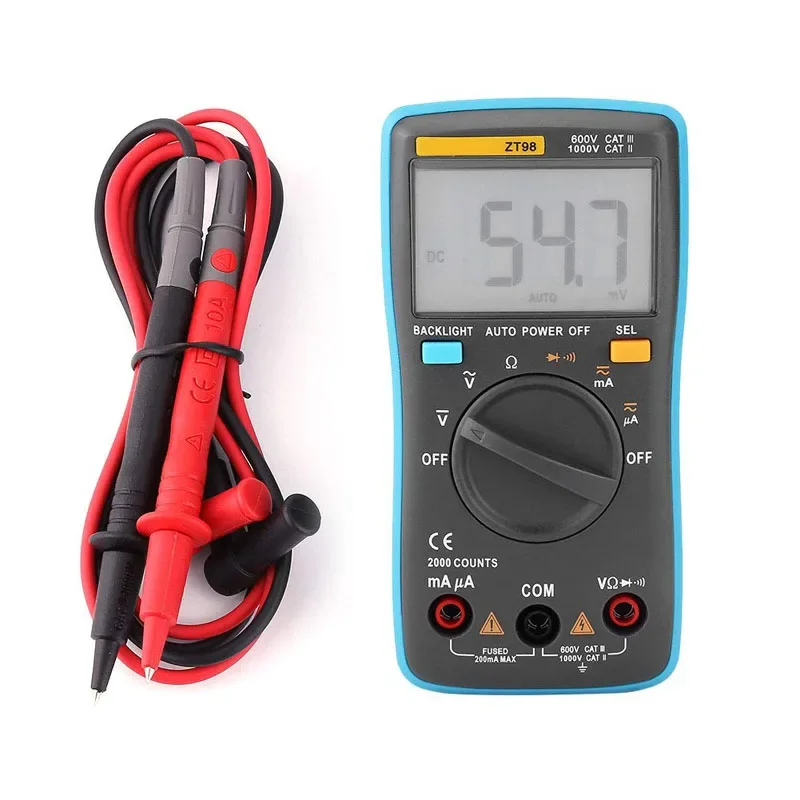 ZT98 2000 Counts Digital Multimeter LCD Digital Display Auto Range AC DC Voltage Current Resistance Diode Measuring Tester Tool