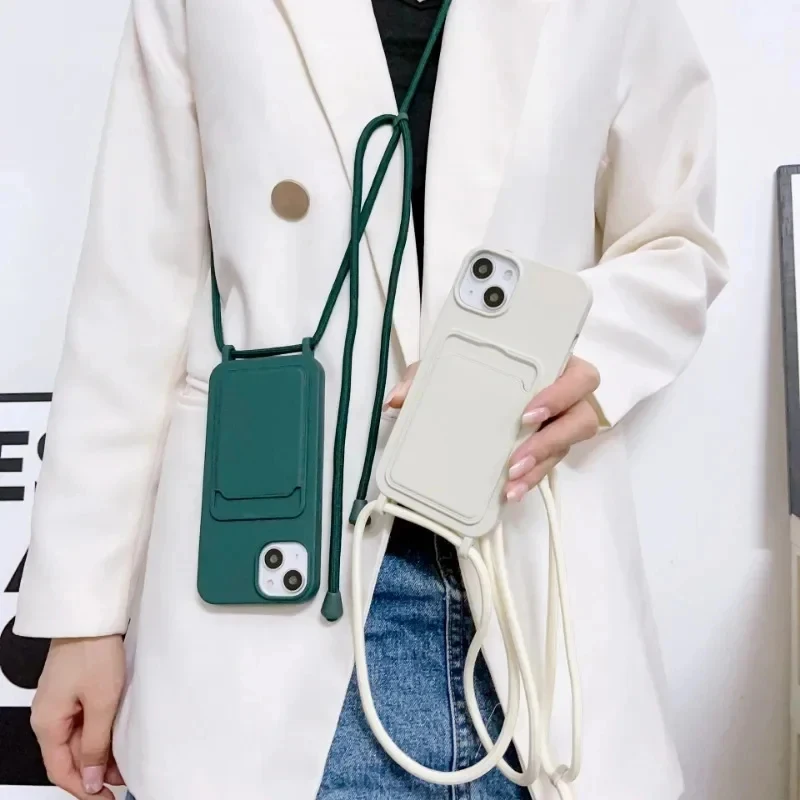 Versatile Crossbody Lanyard Phone Case with Card Holder and Soft Silicone Necklace Strap