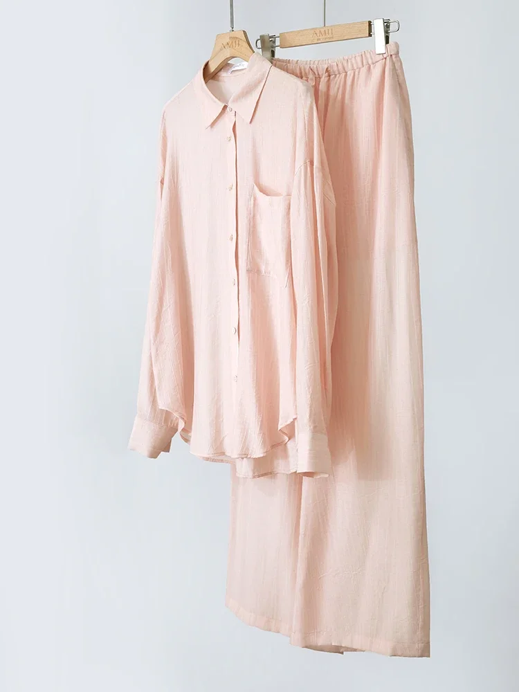 AMII Minimalism Shirt Pants For Women 2025 Spring New Casual Basic Single Breasted Shirt Straight Long Wide Leg Pants 12511048 6