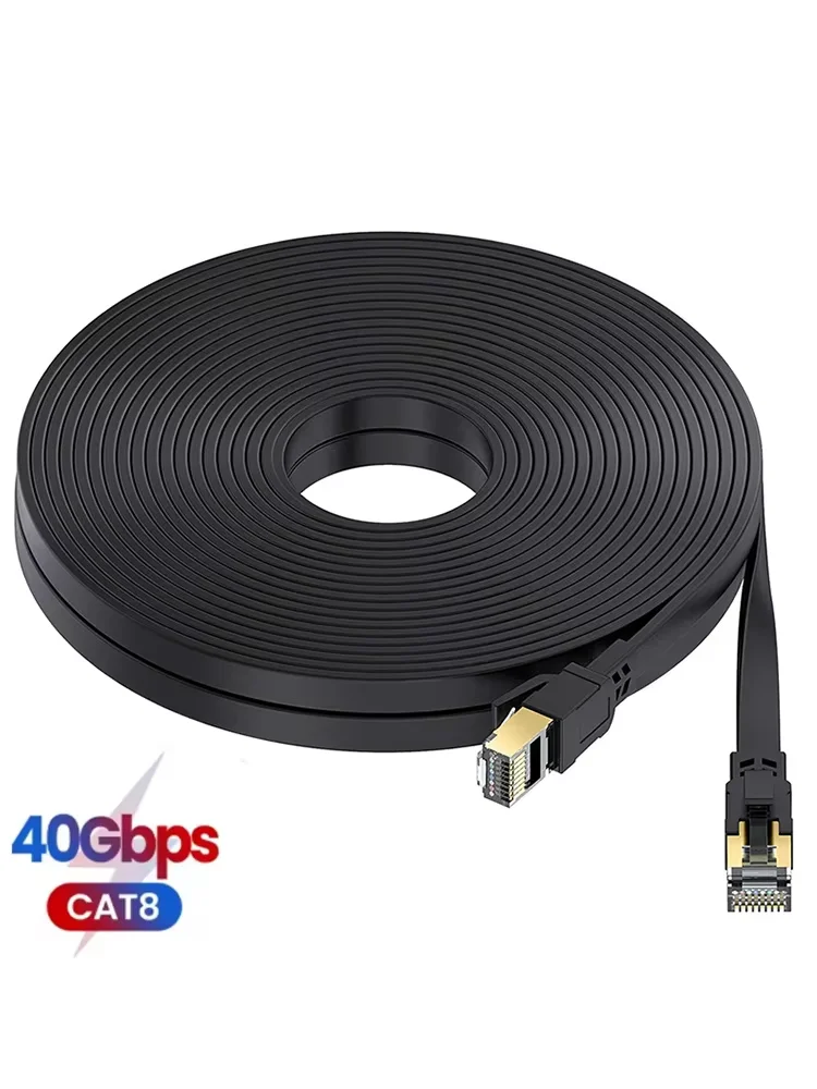 Premium Flat CAT8 Ethernet Cable - Shielded High-Speed 40Gbps 2000MHz Network Cable